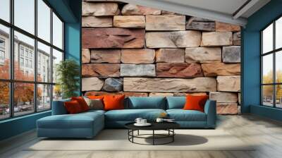 Abstract texture background of brown and gray block wall made of rock and stone Wall mural