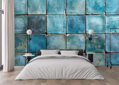 Aged cerulean ceramic tile pattern and backdrop Wall mural