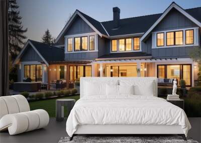 At twilight a luxurious home exterior in beautiful modern farmhouse style Wall mural