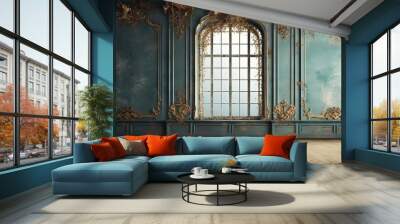 Baroque style windows adorn an antiquated room with a grunge interior Wall mural