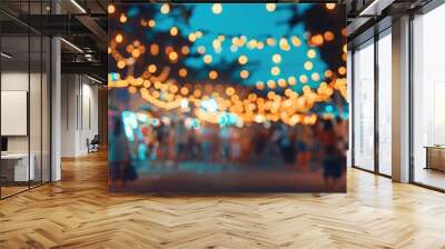 Blurred Nighttime Festival Street Scene with Light Bokeh for Vintage Background. Wall mural