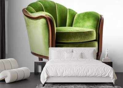 Classic art deco armchair with wooden legs and lime green velvet, clipped route isolated on white background. many furniture types. Generative AI Wall mural