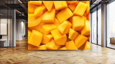 Close-up top view of a cubed mango background Wall mural