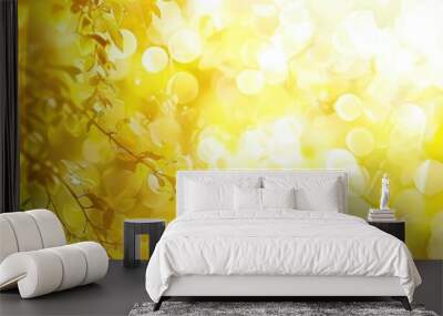 Concept of a Summer Vacation: Blurred yellow natural backdrop with abstract white sunlight gradient Wall mural