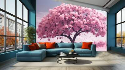 Custom wallpaper with 3D tree and pink flower background for digital printing Wall mural