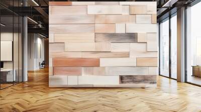 Detailed view of a wall constructed using fine, arranged pale vintage wood planks. The wood planks are closely fitted together, showcasing the natural texture and patterns of the wood. Wall mural