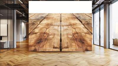 Empty large wooden table top viewed from a different angle on a white background with a clipping path Wall mural