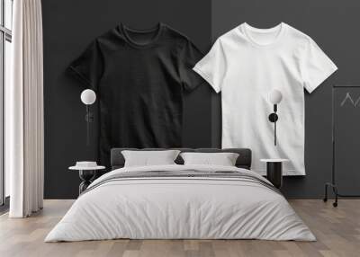 Fashion concept for a T-shirt design featuring a black and white blank shirt front, suitable for sublimation mock-ups. Wall mural