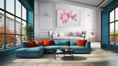 frame mock up for a poster modern apartment with sofa and Valentine's Day themed home décor. Generative AI Wall mural