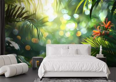 Fuzzy tropical nature backdrop with bokeh elements Wall mural