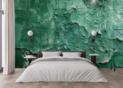 Green painted cement wall with varying light and dark shades for background. Wall mural