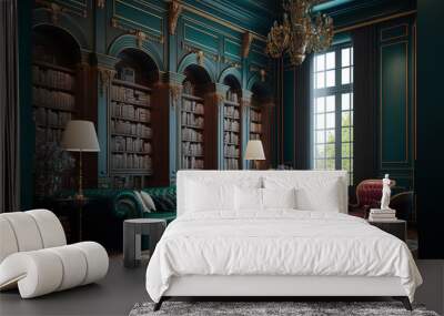 luxurious house library interior. Elegantly furnished sitting area. Generative AI Wall mural