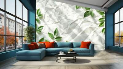 Natural shadow overlay effect of organic leaves on white texture background for product presentation Wall mural