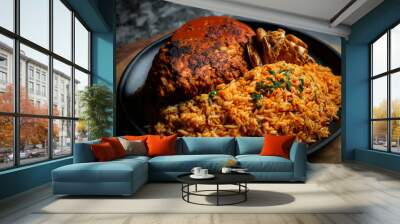 Rice from Jollof Rice dish with traditional Nigerian spice. National Rice Jollof Day. Generative AI Wall mural