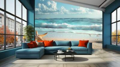 Sandy Beach on a Tropical Summer Seashore with Space for Text. Wall mural