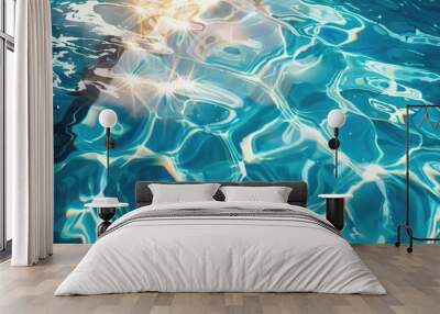 Sun's reflection creates a rippling effect on the blue water in a swimming pool Wall mural