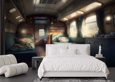 the sleeping cars in the train's interior. Generative AI Wall mural