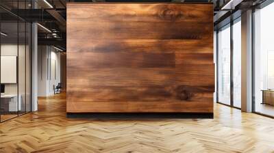 Top view of a dark wooden table with a cutting board. Wall mural