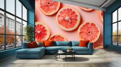 Top-view of fresh grapefruit slices Wall mural