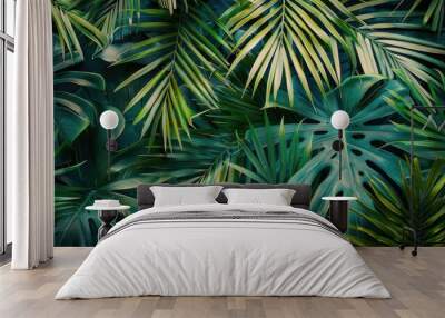 Tropical getaway with palm leaf design. Wall mural