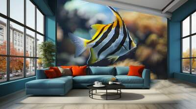 Tropical striped fish swimming in the ocean. Wall mural