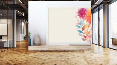 White framed product mock up with space for text and colorful summer backdrop featuring a white vase Wall mural