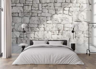 White stone wall in construction and home interior. Wall mural