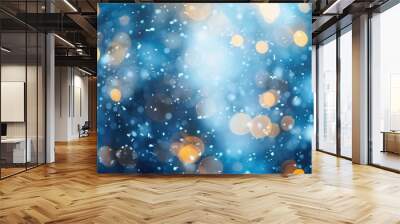 Winter background with blurred blue and yellow bokeh effects Wall mural