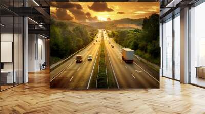 Highway trafin in sunset Wall mural