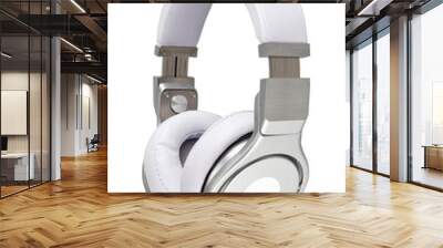 Silver headphones on white background Wall mural