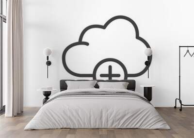 Add to cloud icon Thin outline art symbol Wall mural