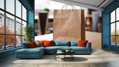 brown paper bag in the restaurant for food order, generative ai	 Wall mural