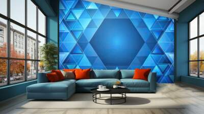 Abstract blue background with symmetrical triangles, digital,abstract, gradient, futuristic, symmetrical, blue, decorative, triangles, modern, art, geometric, composition, trendy Wall mural