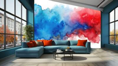 Watercolor art featuring red and blue spread on white paper, perfect for wallpapers, posters, postcards, brochures Wall mural