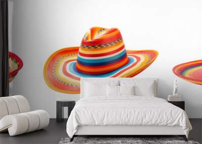 Collection of various Mexican sombrero hats, Cinco de Mayo symbol, PNG with transparent background Wall mural