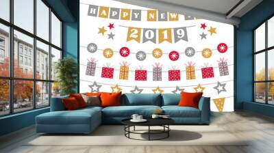 New Year 2019 bunting set Wall mural