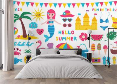 Summer and beach vector clip art set Wall mural