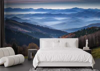 Majestic mountain ranges in autumn mist Wall mural