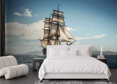 a large sailing ship in the middle of the ocean Wall mural