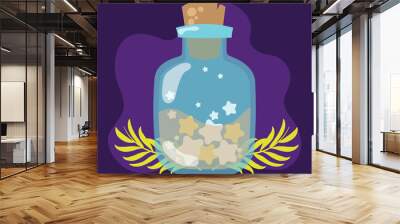 Potion bottle with stars on dark background Vector Wall mural