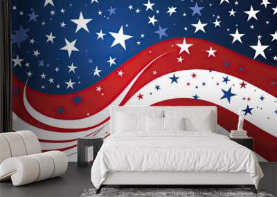 Abstract red white and blue patriotic background created with Generative AI technology Wall mural