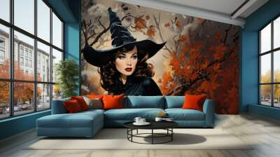 Vintage Retro Witch background created with Generative AI technology Wall mural