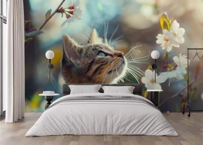 a darling cat revels in the joys of spring Wall mural