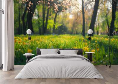 field of dandelions background panorama Wall mural