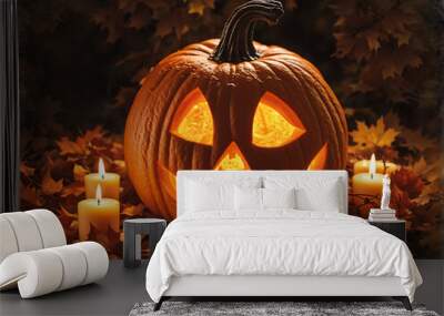 halloween pumpkin on a black background Wall mural