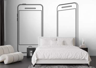 Hand line drawing of a smartphone. Front and side view.  Wall mural