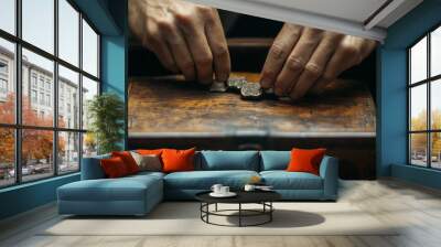 hands of person holding two puzzle pieces Wall mural