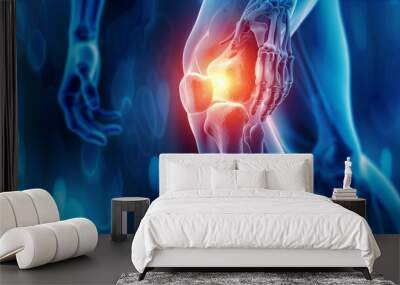 knee with pain and illustration Wall mural