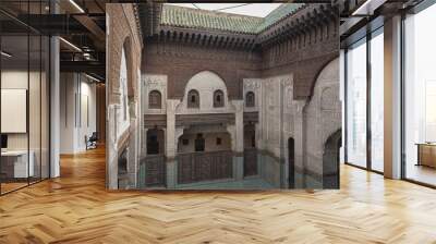 MEKNES, MOROCCO - FEBRUARY 18, 2017: Madrasa Bou Inania interior in Meknes, Morocco. Madrasa Bou Inania is acknowledged as an excellent example of Marinid architecture in Meknes Wall mural