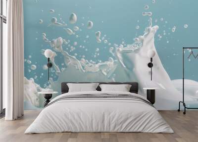 milk splash isolated on blue Wall mural